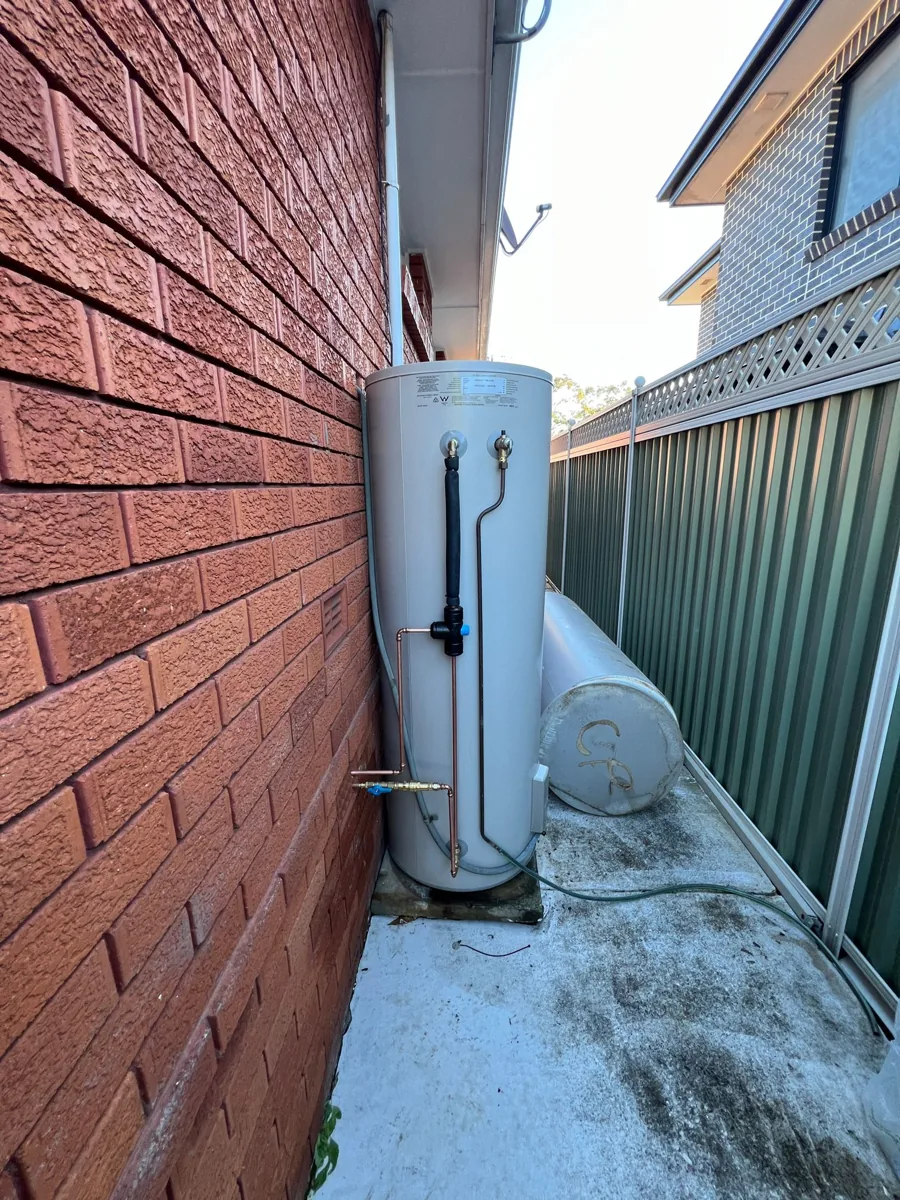 Storage hot water cylinder photographed at our Northmead job